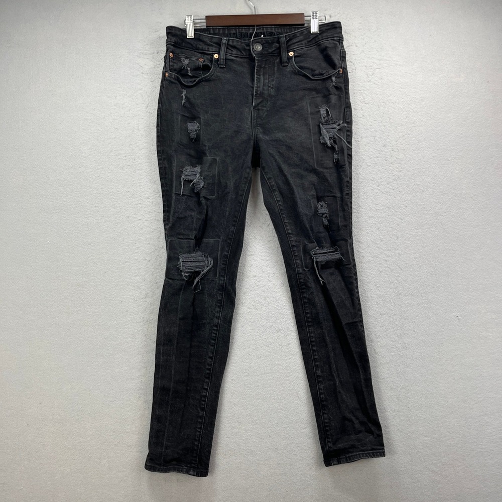 American Eagle Jeans Mens 32x30 Black Athletic Skinny Airflex+ Distressed Ripped